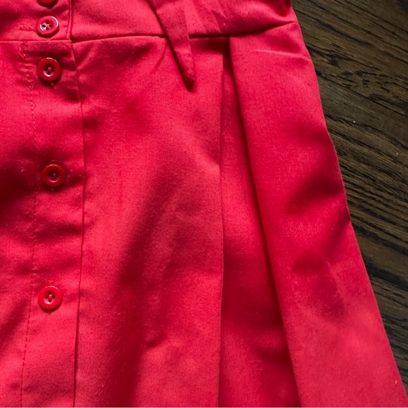 Red Tie Front Button Down Spaghetti Strap Midi Summer Dress - Picture 8 of 16